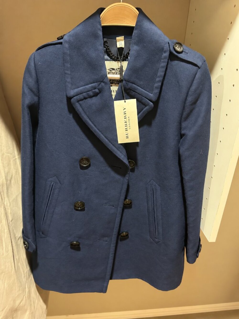 Burberry London double-breasted coat in a very dark navy blue